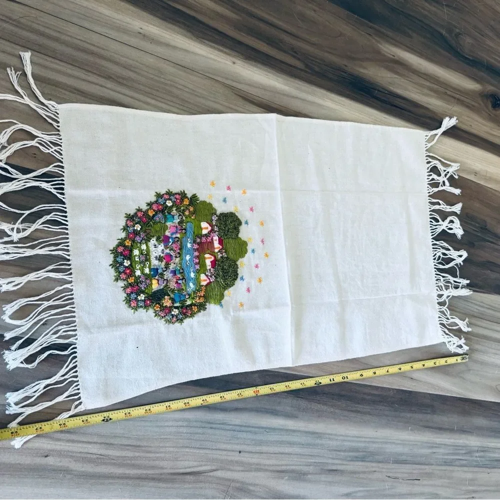 Vintage Embroidered Intricate Threaded Tea Towel
